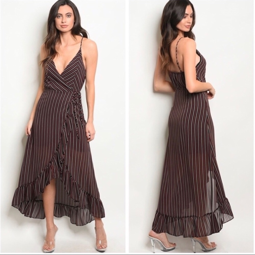 Sale! Ruffled Hem Wrap Pin striped dress
